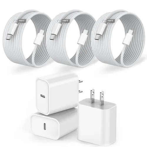 Vista 9 de Cargador de carga rápida para iPhone, paquete de 3 bloques de cargador USB C con cable USB C a Lightning, bloque de carga rápida tipo C compatible