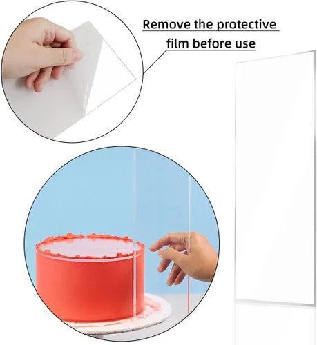 Vista 5 de Juego de 4 raspadores grandes de acrílico transparente para pasteles, raspador alisador de pasteles, peine de contorno de bordes con rayas