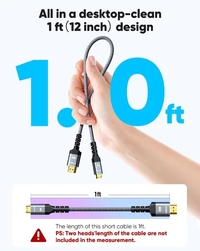 Vista 3 de Highwings - Cable mini HDMI a HDMI de 1 pie, alta velocidad 4K60Hz Gris