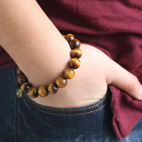 Vista 5 de Jewever Pulsera de ojo de tigre natural para hombres y mujeres, cuentas de piedra natural elástica de 0.47 pulgadas (0.472 in), unisex