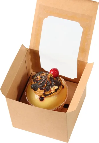 Vista 3 de 25 unidades de recipientes blancos individuales para cupcakes con insertos de ventana, asa para cajas de dulces de boda (25P-marrón)