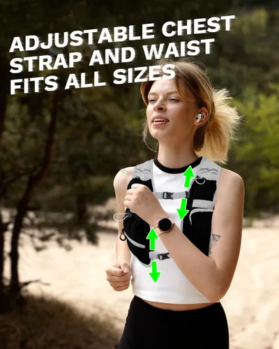 Vista 8 de Chaleco de correr para mujeres y hombres, mochila de hidratación para correr, chaleco para corredores, chaleco de hidratación, con soporte frontal