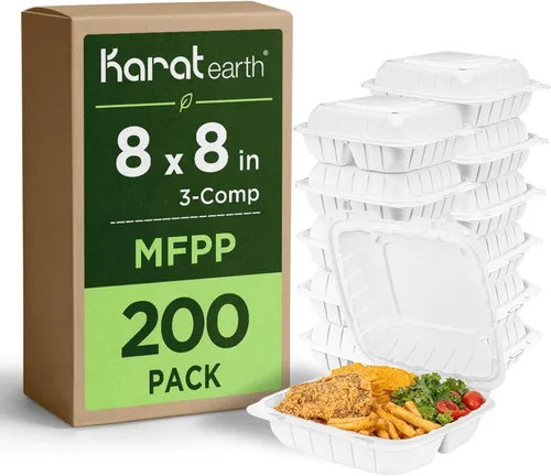 Vista 2 de KARAT EARTH Clamshell - Recipientes para alimentos para llevar [6"x6" - 400 unidades] Recipientes para llevar Aptos para microondas, seguros