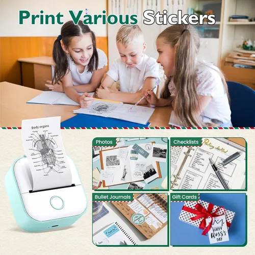 Vista 6 de Phomemo Impresora de calcomanías, cápsulas de impresión T02, mini impresora con 3 rollos de papel de color transparente, máquina de bolsillo térmica