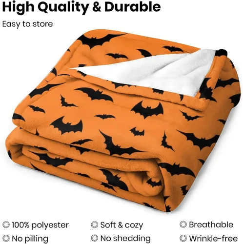 Vista 3 de Manta de franela de murciélagos de Halloween, cálida y acogedora, manta de franela suave para el otoño, para sofá, cama, sofá, Halloween, gótico