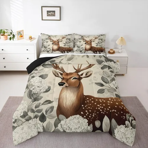 Vista 10 de Erosebridal Juego de edredón rústico de ciervos para niños, adolescentes y adultos, juego de ropa de cama tamaño individual con temática de caza