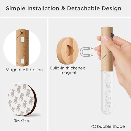 Vista 4 de Juego de dos apliques de pared que funcionan con pilas, luz nocturna con sensor de movimiento, aplique de pared recargable, luces de despegar