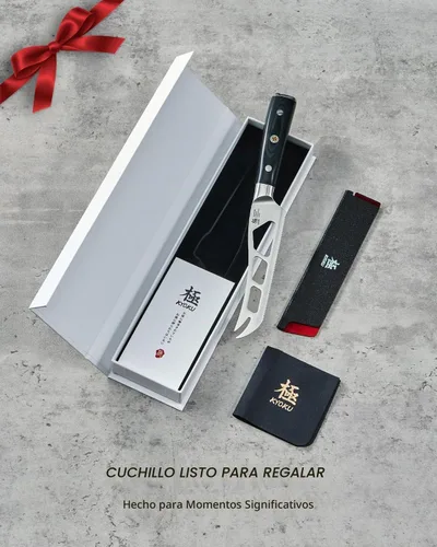 Vista 7 de KYOKU Cuchillo de queso dentado de 5 pulgadas, cortador de queso serie Samurai con mango de madera de Pakkawood de hoja hueca, cuchillo alemán