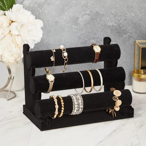 Vista 3 de Soporte para joyas3-Tier de terciopelo joyas brazalete collar con dije Display Rack, Negro 12x 9x 7pulgadas