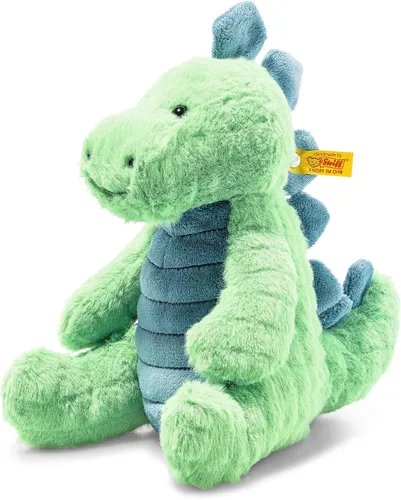 Vista 6 de Steiff Dixi Triceratops - Juguete de peluche de dinosaurio de peluche, color azul, 11 pulgadas