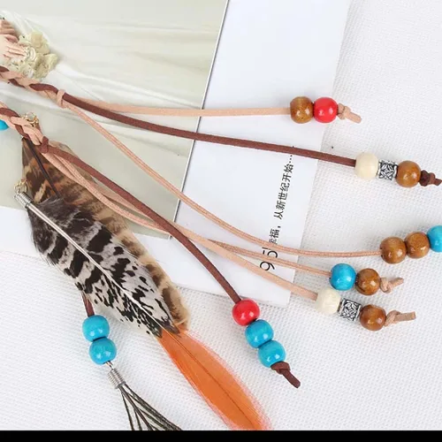 Vista 6 de CAKURE Diadema de plumas estilo bohemio extensiones de cabello de plumas gitanas diadema para festivales diadema de plumas indias accesorios