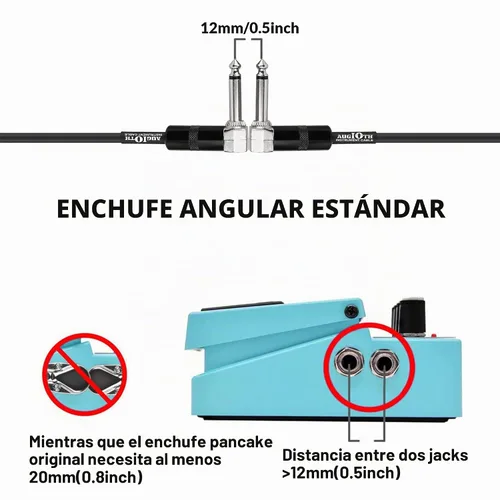 Vista 3 de Cable de conexión de guitarra de 6 pulgadas, cables de pedal de efecto de guitarra de 5.9 in, en ángulo Ángulo en ángulo
