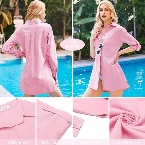 Vista 3 de HOTOUCH - Camisas de novio para mujer con botones, manga larga, blusa con puños, camisa con cuello