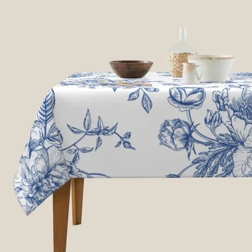 Vista 4 de BETGINY - Mantel cuadrado floral azul de 54 x 54 pulgadas, mantel decorativo de estilo chinoiserie con flores, tela rústica lavable para granja