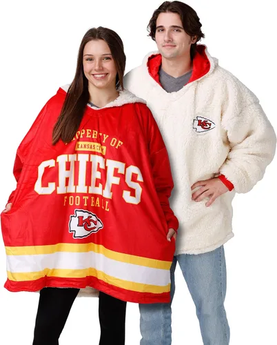 Vista 22 de FOCO Nfl Team Logo Reversible Oversized Sherpa Hoodie Sweatshirt Hoodeez