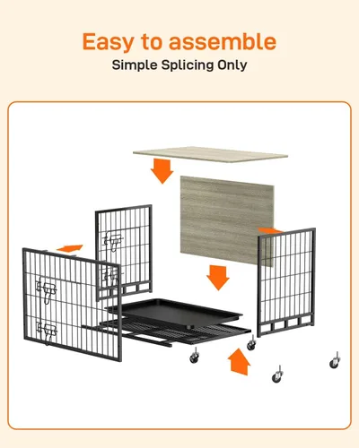 Vista 3 de Mueble de jaula para perros de 38.6 pulgadas, perrera de interior con puertas dobles, ruedas y bandeja extraíble, mesa auxiliar moderna para perros