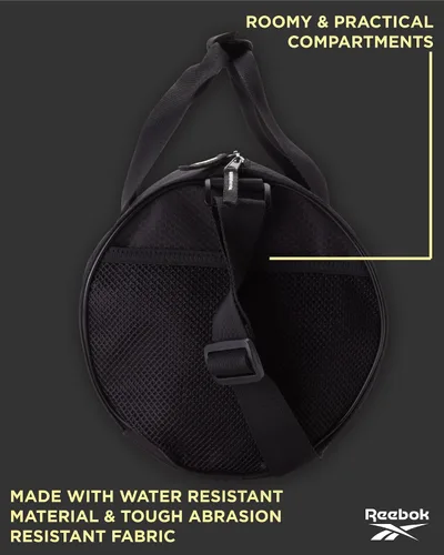 Vista 4 de Reebok Bolsa de lona Bolsa de gimnasio deportiva Plyo equipaje de mano ligero para fin de semana durante la noche para viajes, playa, yoga, Negro