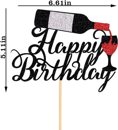 Vista 4 de Decoración para pastel de cumpleaños con texto en inglés «Happy Birthday» de vino tinto para celebrar suministros de fiesta de cumpleaños