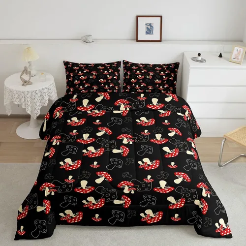 Vista 13 de Feelyou Lindo juego de edredón decorativo de hongos para niños, edredón de hongos de dibujos animados para niños y adolescentes, juego de ropa