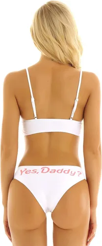 Vista 5 de YiZYiF Conjunto de lencería de 2 piezas para mujer, con brasier Yes Daddy, conjunto de lencería de anime para cosplay