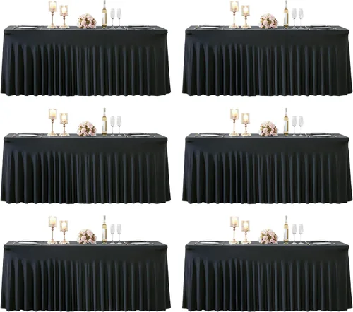 Vista 15 de Manteles de mesa de elastano azul bebé de 6 pies para mesas rectangulares, sin arrugas, rectangular, elástico, ajustable de 6 pies con falda