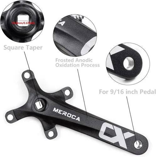 Vista 2 de Cyclon Single Speed Square Taper Crankset, 170mm Mountain Bike Crankset with 104BCD 32T/34T/36T/38T/40T/42T Narrow Wide Tooth Round Black Chainring