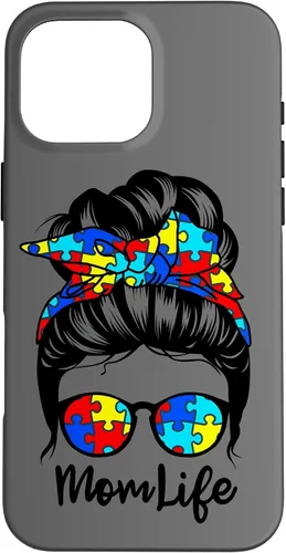 Vista 19 de Mom Life Messy Bun Hair Autism Funny Autism Case for iPhone 17