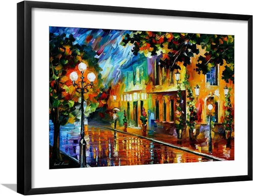 Vista 9 de ART.COM Arte enmarcado para pared, diseño de flores nocturnas de Leonid Afremov, decoración escénica, 18 x 12 pulgadas, marco negro con paspartú
