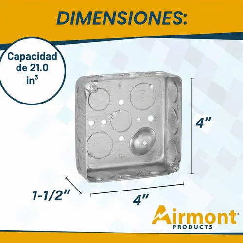Vista 4 de Caja Eléctrica Cuadrada de 4'', Construcción Dibujada, Diez 1/2'' y Seis 3/4'' Knockouts, Suelo Elevado, 21.0 Cu. in. Capacidad, 1-1/2'' Profundo