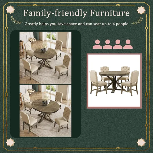 Vista 4 de Merax Juego de mesa de comedor de 5 piezas, mesa extensible con 4 sillas tapizadas para comedor y sala de estar, muebles funcionales de cocina