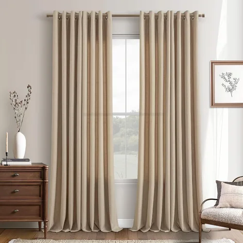 Vista 52 de Cortinas de avena con ojales DUKIYO de 96 pulgadas de largo para sala de estar, comedor, juego de 2 paneles, cortinas de arena y beige