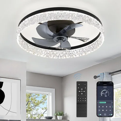 Vista 10 de LEDIARY Ventiladores de techo modernos de 20 pulgadas con luces y control remoto, ventilador de techo regulable de perfil bajo, ventilador de techo