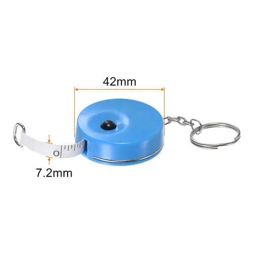 Vista 2 de HARFINGTON Cinta métrica retráctil de 4.9 ft/60 pulgadas, tamaño de bolsillo con llavero para cuerpo, tela, costura y manualidades, color azul