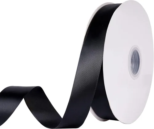 Vista 15 de Cinta de satén negra de doble cara de 1 pulgada (1.0 in de ancho) para envolver regalos, decoración de boda, hacer lazos, costura, manualidades