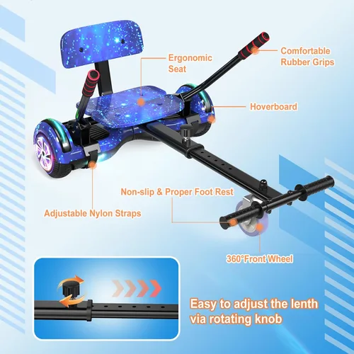Vista 5 de LIEAGLE Self-Balancing Scooter with Seat Attachment Adjustable Frame B03-Azul con kart