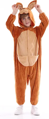 Vista 2 de Disfraz unisex de animales para niños, pijama de animales con capucha de felpa, para Halloween, carnaval, animal, para niños y niñas