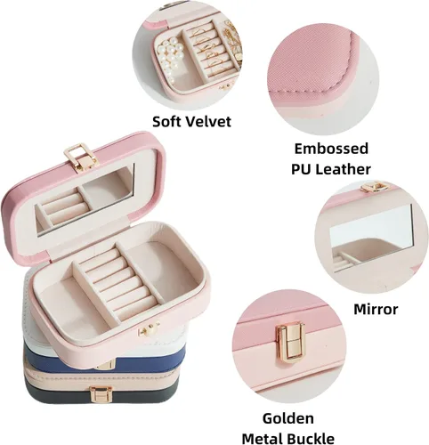 Vista 5 de Estuche organizador de joyas para mujer organizador de aretes soporte pequeño para joyero de viaje cajas de almacenamiento de joyas portátiles
