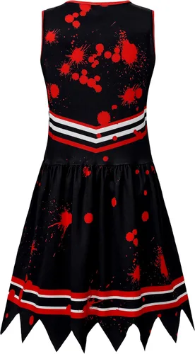 Vista 5 de Disfraz de animadora para niña, conjunto completo, accesorios de Halloween Negro Rojo 1