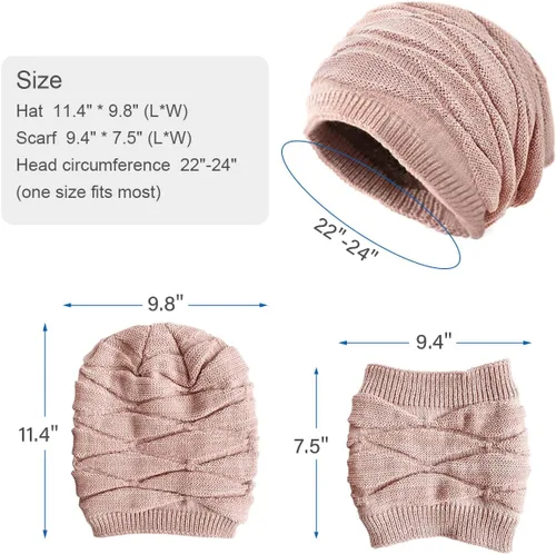Vista 6 de Conjunto de gorro y bufanda para mujer para niñas, gorro de esquí de invierno de punto cálido con forro polar