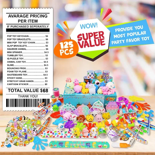 Vista 2 de DQstar Juguete de recuerdos de fiesta para niños de 4 a 8 a 12 años, premios de caja del tesoro para aula, bolsas de regalo, juguetes de caja