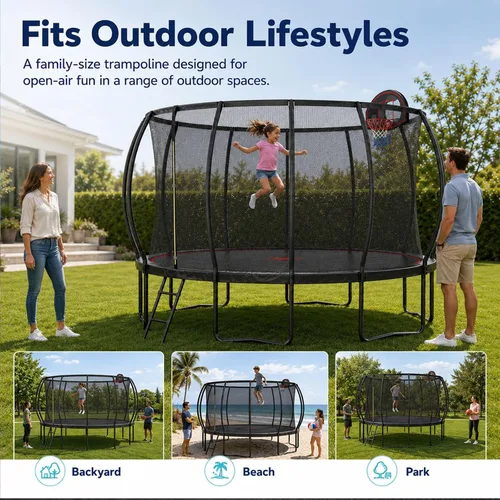 Vista 4 de SkyBound Trampolín grande de 10 pies, 12 pies, 14 pies, 15 pies, 16 pies, para exteriores, patio trasero, trampolines aprobados por ASTM para niños