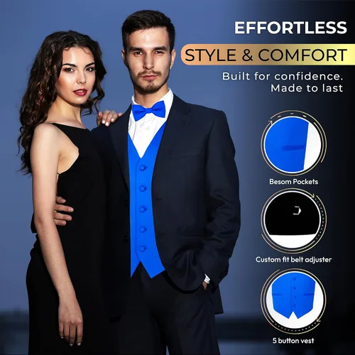 Vista 3 de Conjunto de chaleco formal sólido para hombre, esmoquin, chaleco y pajarita para traje o esmoquin