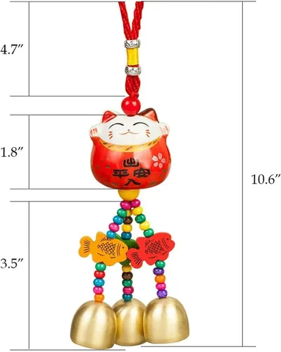 Vista 3 de Maneki Neko - Dije colgante de porcelana con diseño de gato de la suerte, carillones de viento Fengshui, gato de la suerte, colgante de cerámica