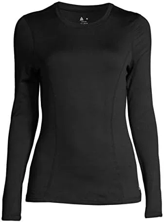 Vista 7 de Reebok Camiseta térmica de manga larga con cuello redondo negro para mujer, Negro