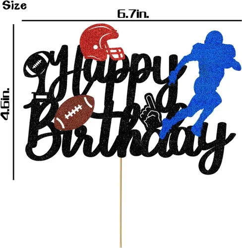 Vista 4 de Decoración para tartas de fútbol americano, decoración para niños y adultos, con purpurina para tocar, decoración de feliz cumpleaños, suministros