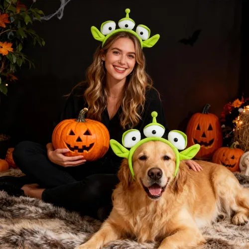 Vista 2 de Diadema de Halloween, diadema de felpa alienígena para adultos, accesorios de disfraz para fiestas temáticas, cosplay y Halloween