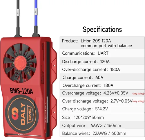 Vista 99 de DALY BMS 72V Li-ion 20S 30A Tablero de protección con cable de equilibrio de puerto común para panel solar autoconstruido, sistema de suministro