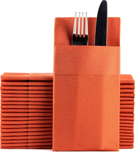 Vista 19 de Servilletas de papel desechables azul bebé con bolsillo incorporado para cubiertos, servilletas de tacto de lino absorbentes para cocina, baño