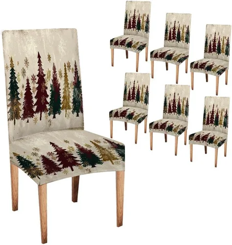 Vista 169 de CAPSCEOLL Christmas Dining Chair Covers,Snowflakes Festive Winter Pattern Stretch Chair Covers for Dining Room Set of 2 Washable Spandex Parson