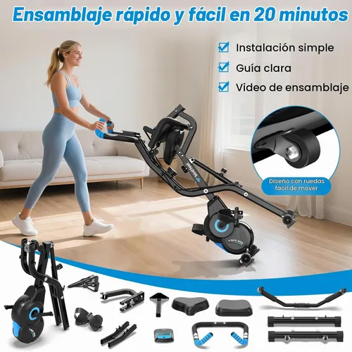 Vista 5 de Bicicleta estática plegable, bicicletas estacionarias multifuncionales para interiores para el hogar con resistencia magnética de 8 niveles